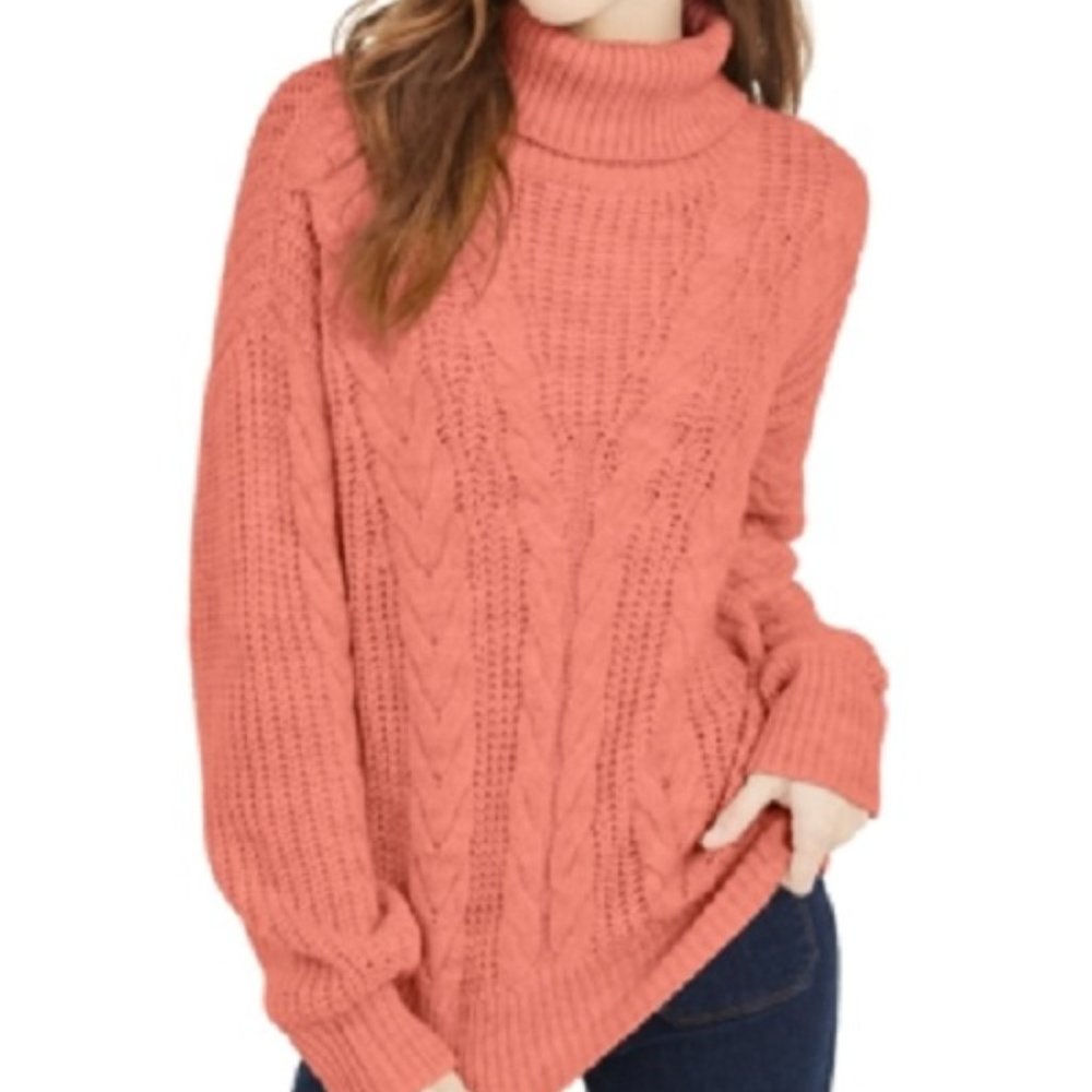 CRAVE FAME Small Turtleneck Sweater Cable Knit Chest:42" Pink Womens NEW Juniors